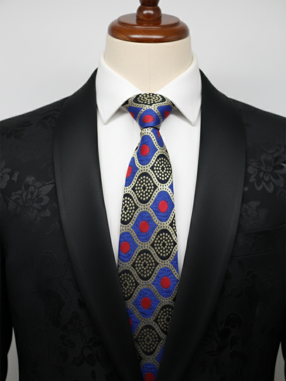 Blue Tie with Red Dots & Black Work ? Stylish Designer Necktie - Image 2