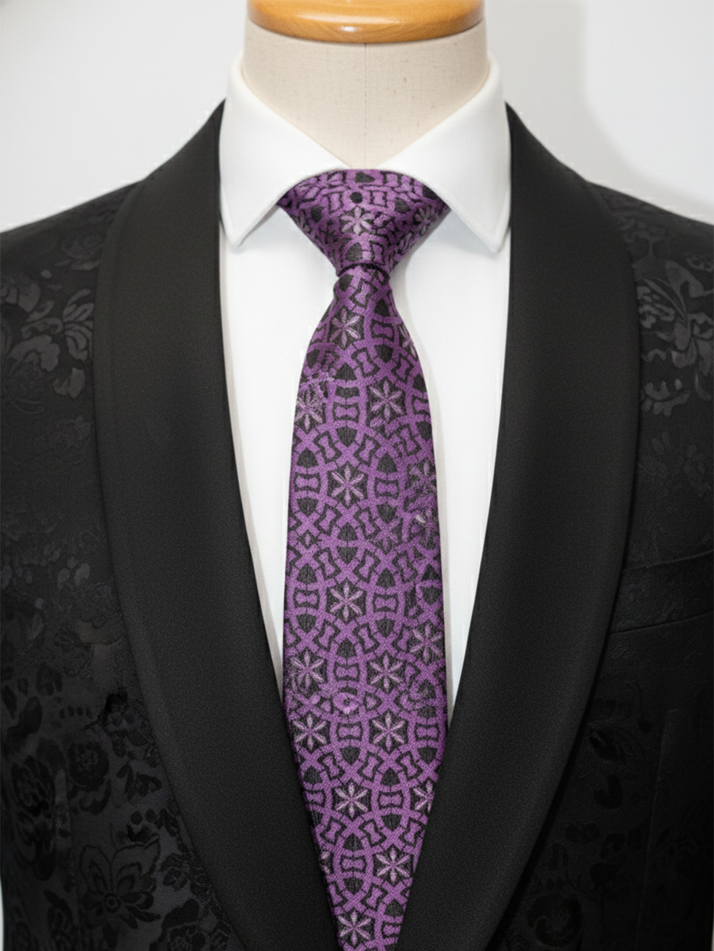 Dark Pink Tie with Black Work ? Elegant Designer Necktie - Image 2