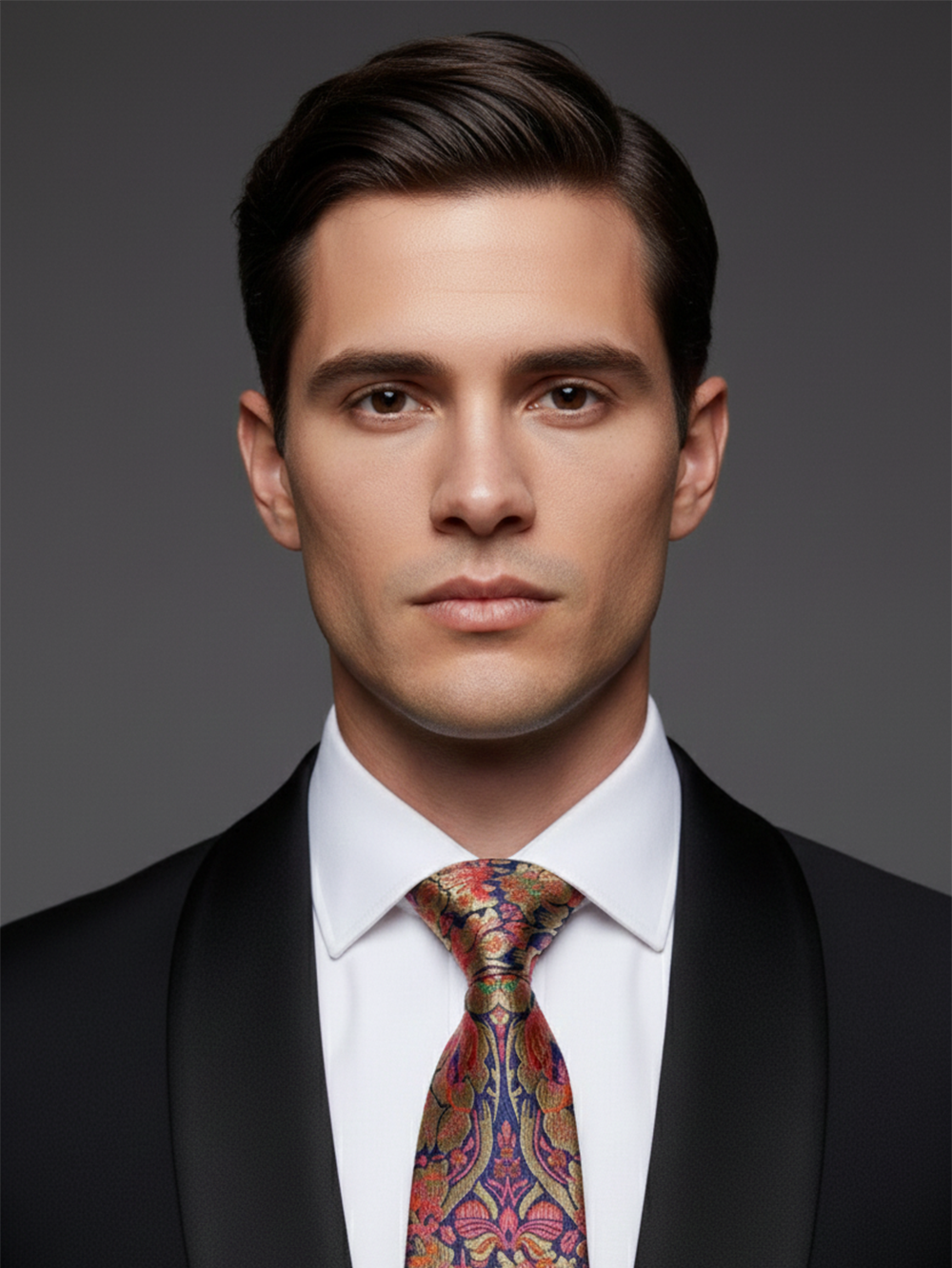 Luxury Floral Paisley Art silk Necktie ? Navy Blue & Gold Patter - Image 2