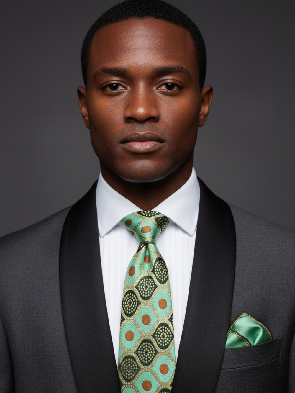 Designer Green Necktie with Geometric Pattern & Contrast Detailing - Image 2
