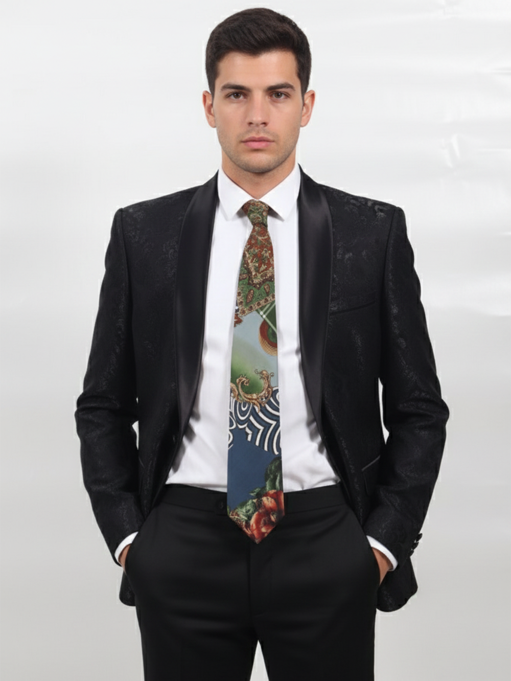 Stylish Blue Silk Necktie with Modern Printed Design - Image 2