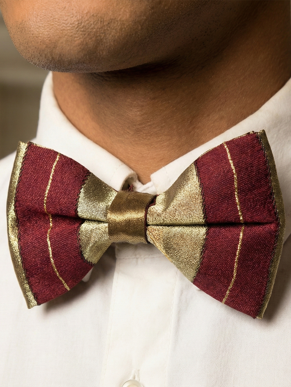Classic Burgundy & Gold Striped Bow Tie ? Elegant Formal Accessory - Image 2