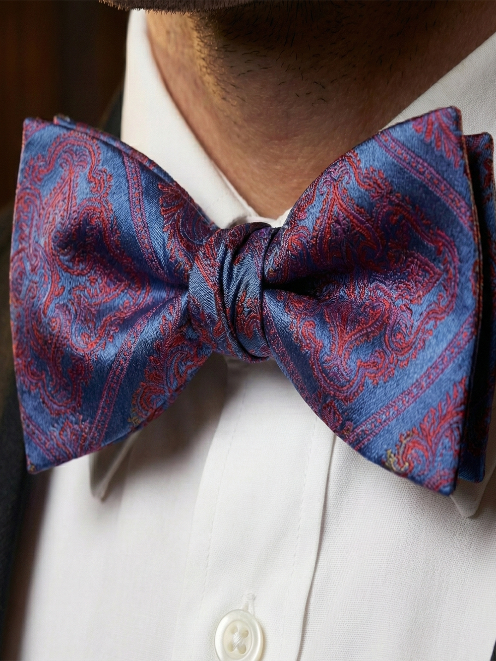 Blue & Red Paisley Bow Tie ? Premium Formal Accessory - Image 2