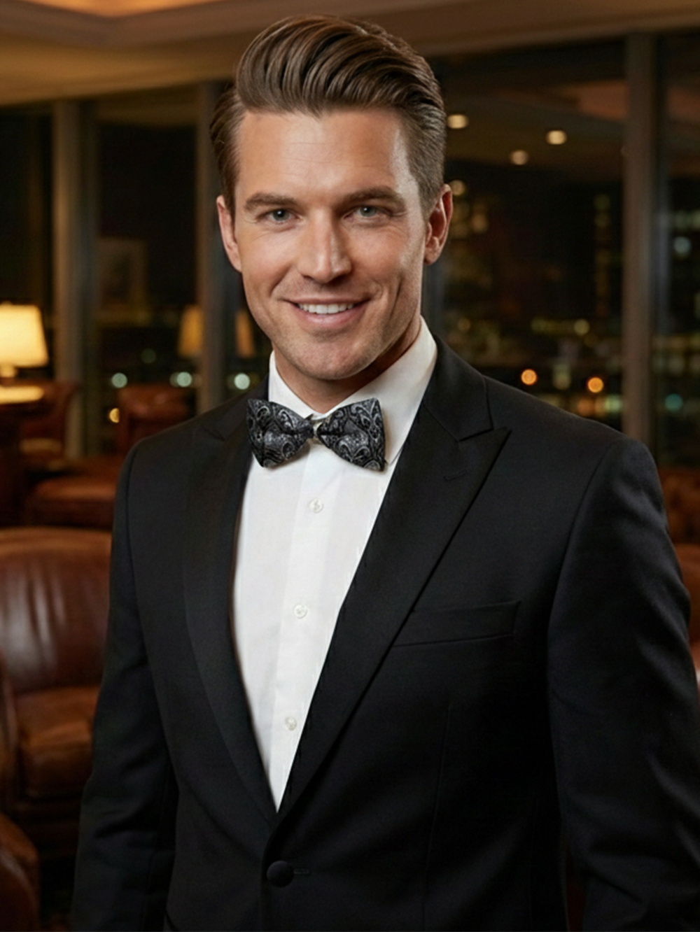 Black & Silver Patterned Bow Tie ? Elegant Formal Accessory