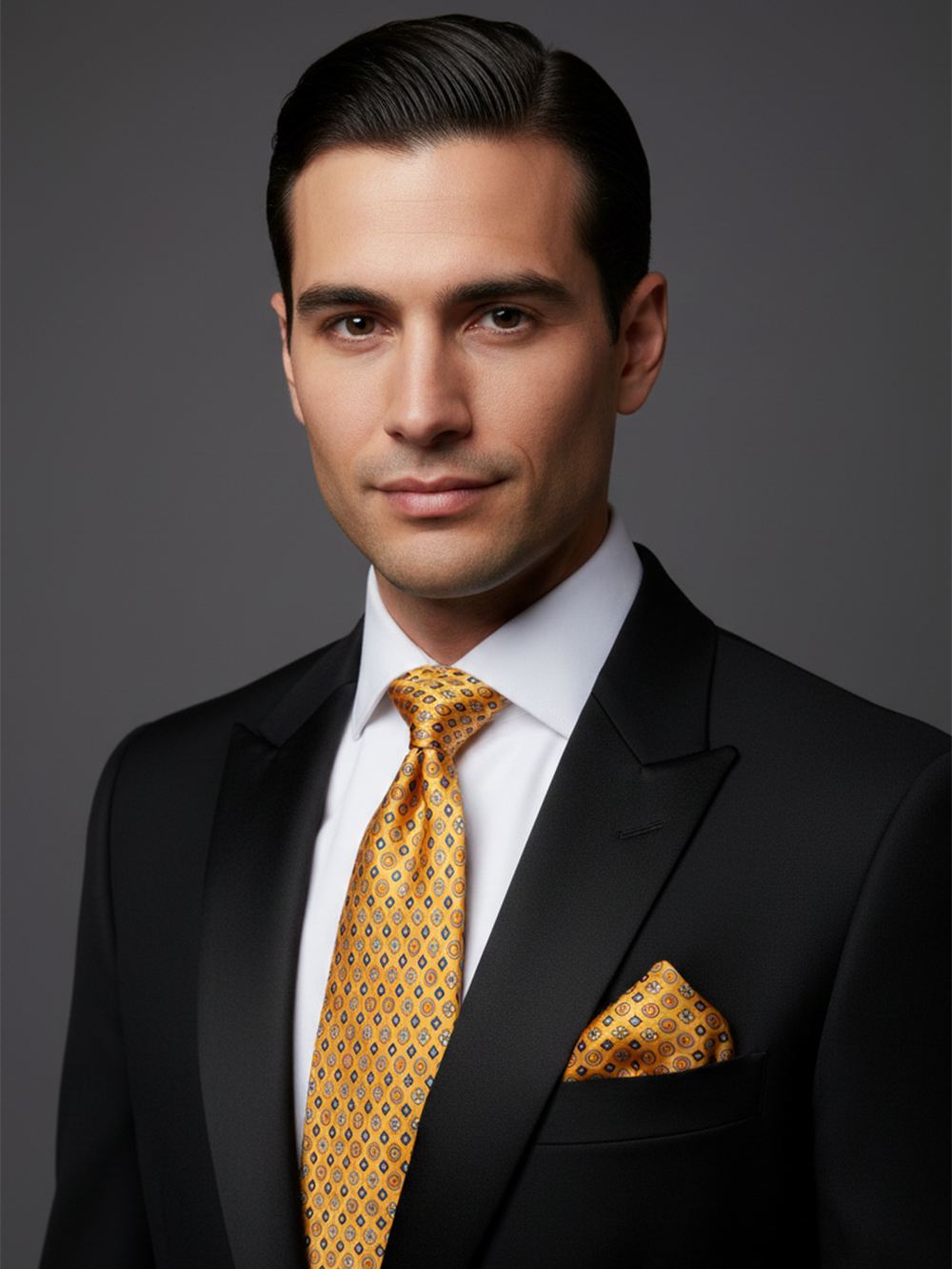 Premium Golden Silk Tie with Classic Geometric Pattern - Image 3