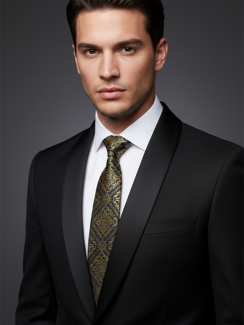 Black Tie with Heavy Golden Work ? Luxury Statement Necktie - Image 2