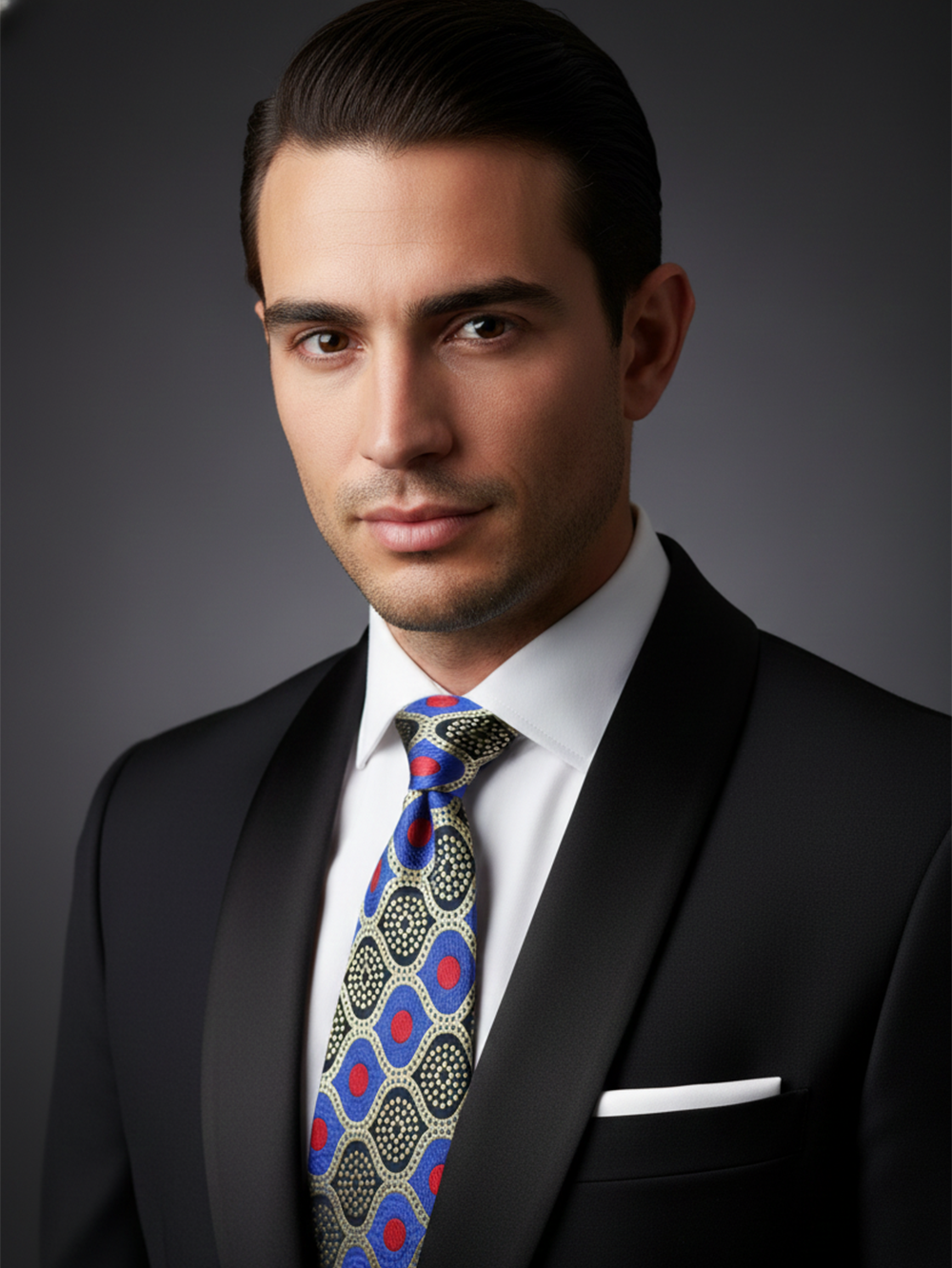 Blue Tie with Red Dots & Black Work ? Stylish Designer Necktie - Image 3