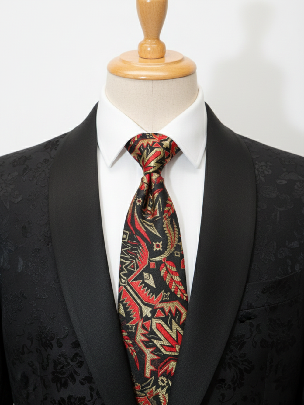 Elegant Black Tie with Red & Golden Embroidered Work - Image 2