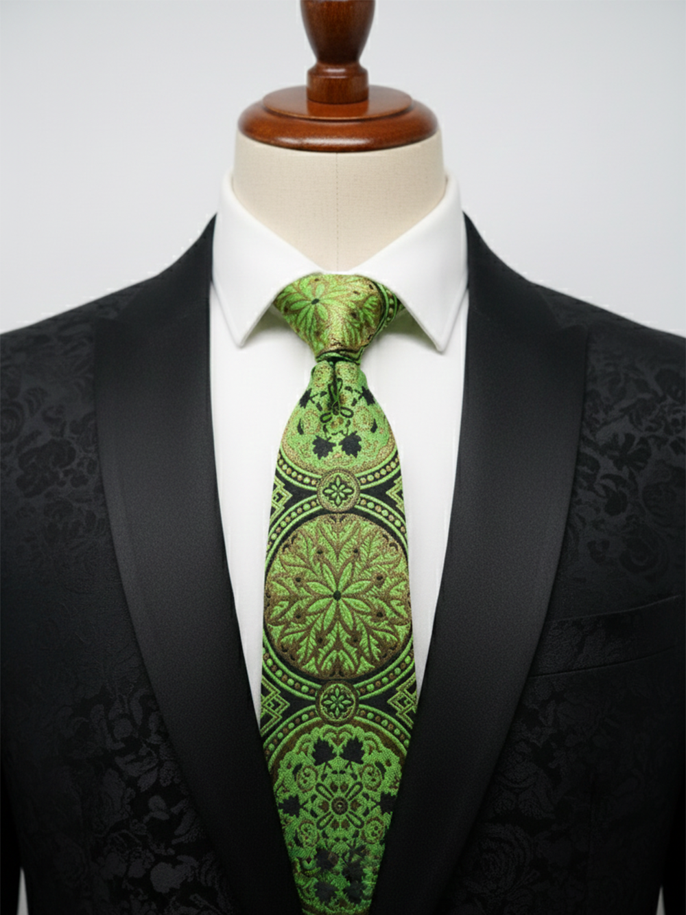 Elegant Green Silk Necktie ? Dark & Light Shade Woven Design - Image 3