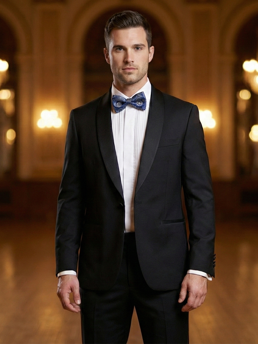 Classic Navy & Gold Paisley Bow Tie ? Elegant Formal Accessory