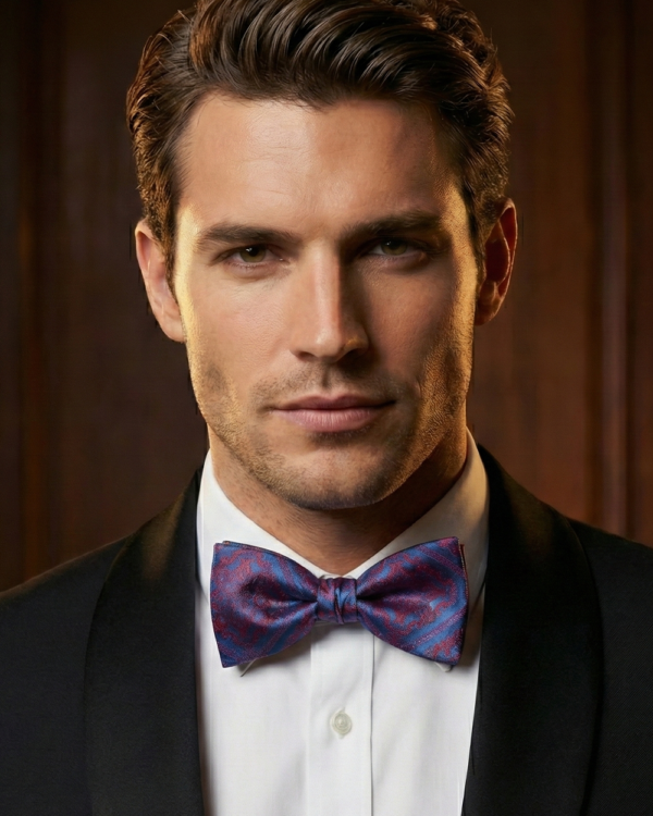 Blue & Red Paisley Bow Tie ? Premium Formal Accessory