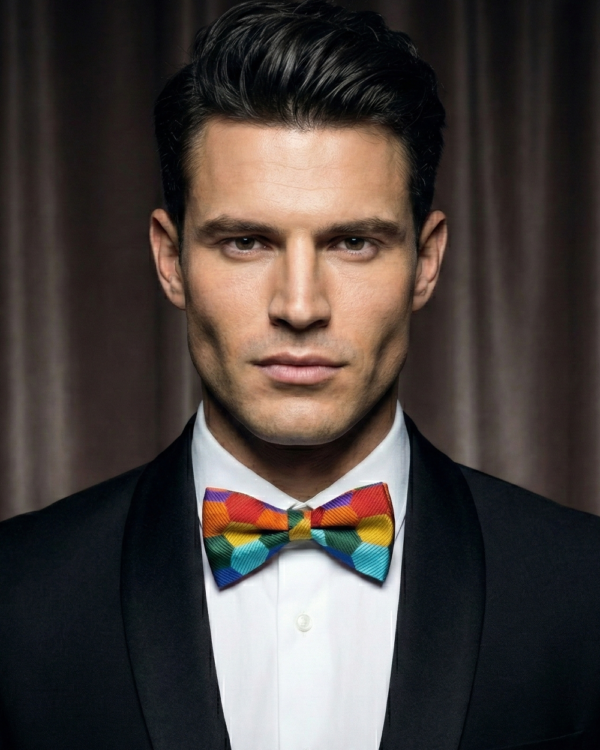 Multicolor Geometric Pattern Bow Tie ? Vibrant Formal Accessory