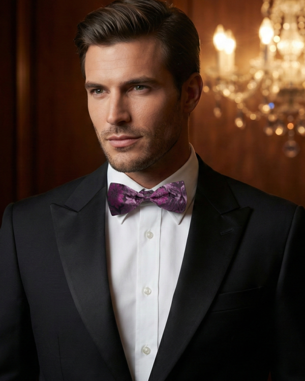 Elegant Purple Jacquard Floral Bow Tie ? Refined Formal Accessory