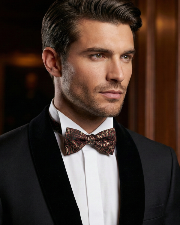 Black & Red Paisley Jacquard Bow Tie ? Sophisticated Formal Accessory