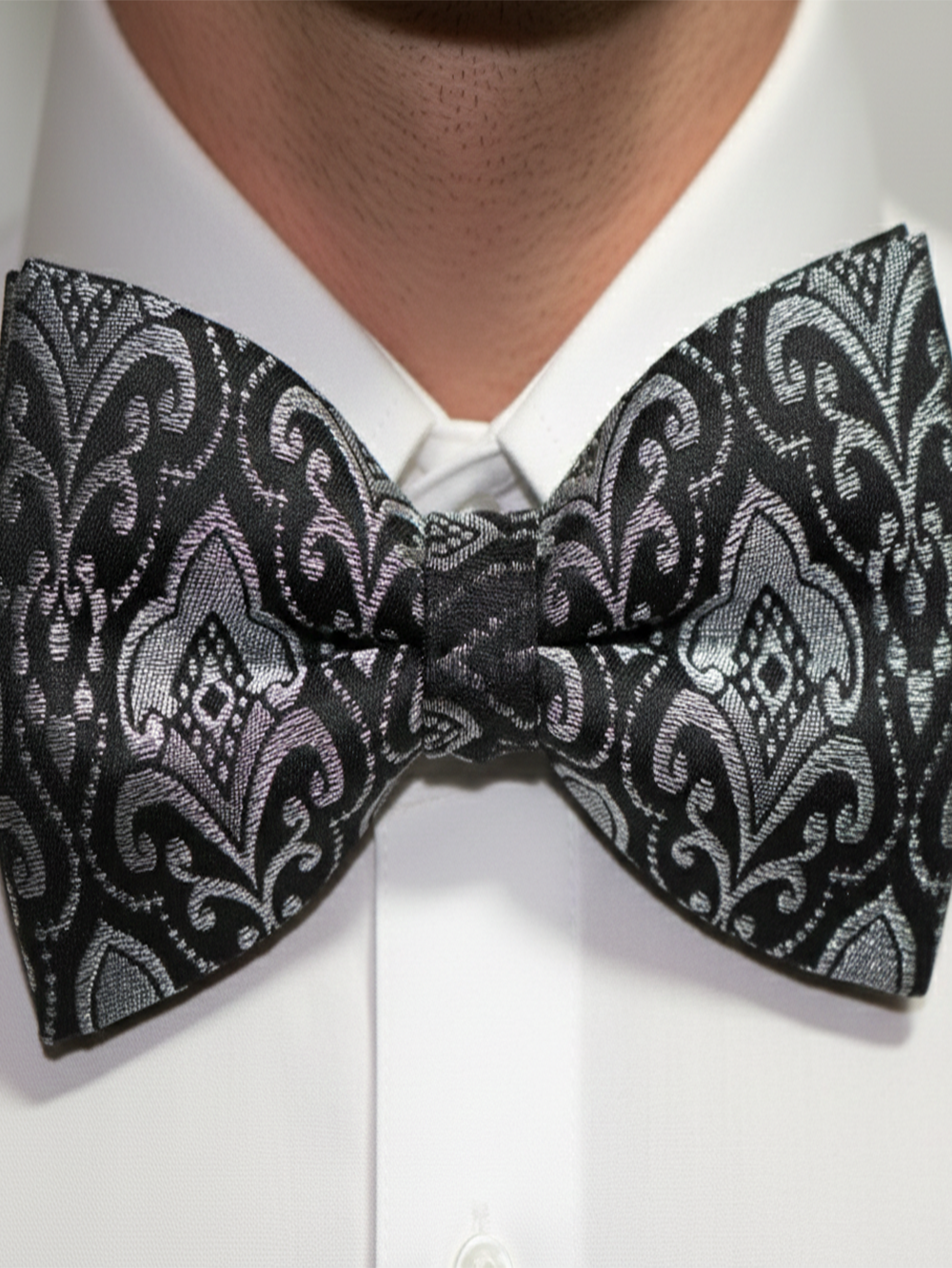 Black & Silver Patterned Bow Tie ? Elegant Formal Accessory - Image 2