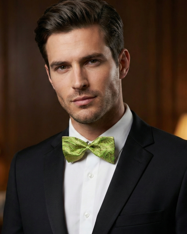 Green Paisley Jacquard Bow Tie ? Stylish Formal Accessory