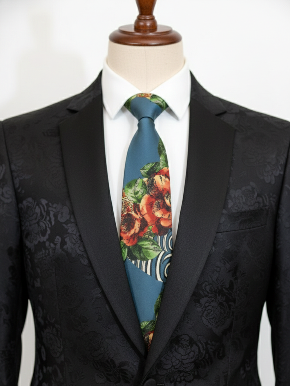 Designer Floral Printed Silk Tie for Men ? Blue Statement Necktie - Image 2