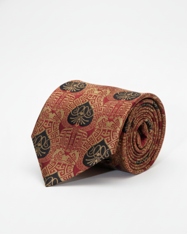 Red Tie with Golden & Black Work ? Elegant Designer Necktie