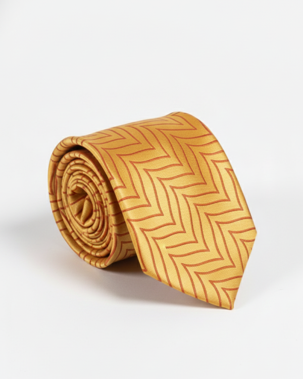Premium Golden Silk Tie with Classic Geometric Pattern