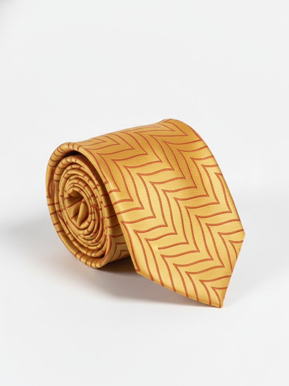 Premium Golden Silk Tie with Classic Geometric Pattern