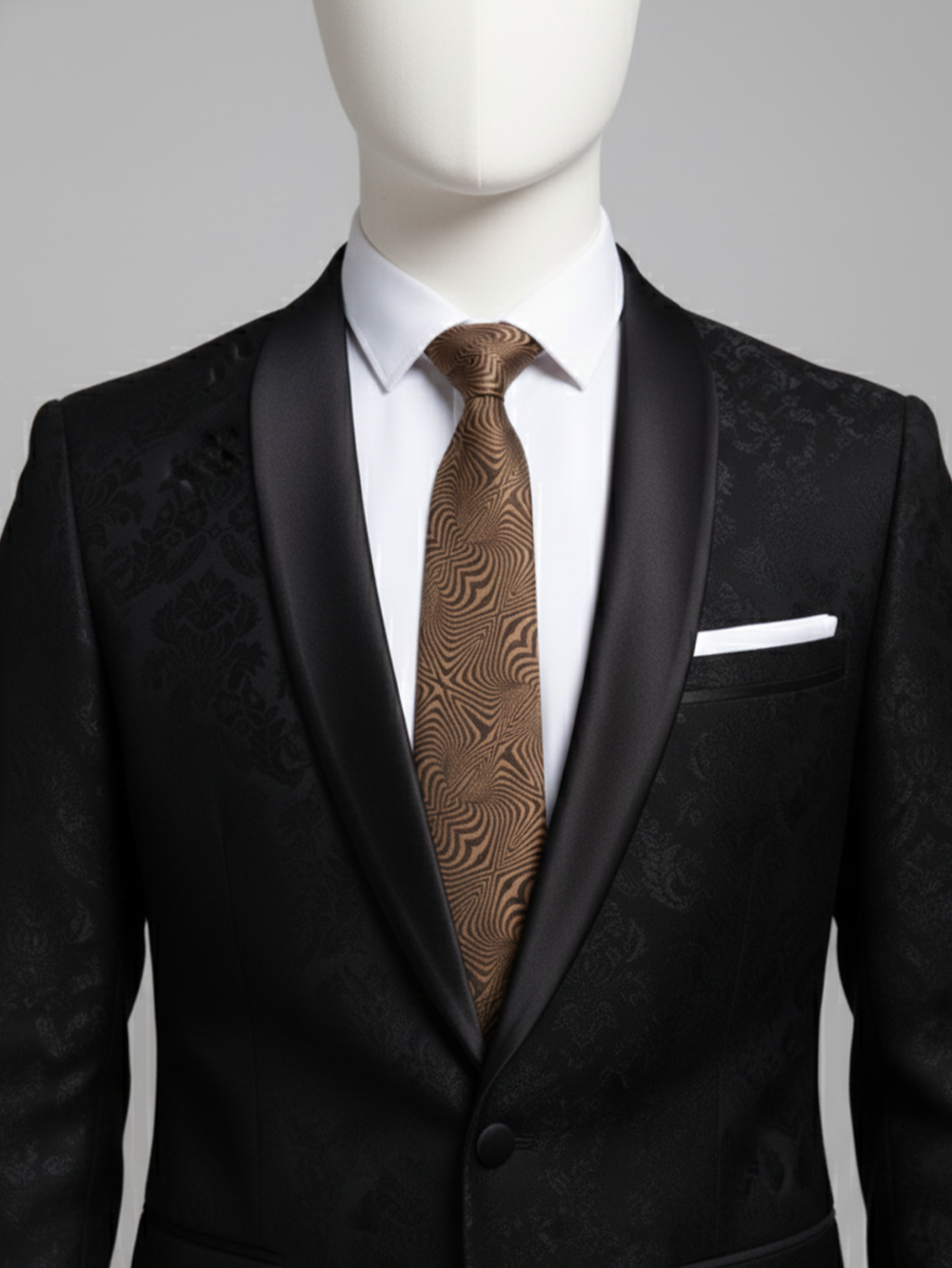 Luxury Golden Silk Necktie with Black Woven Detailing - Image 3