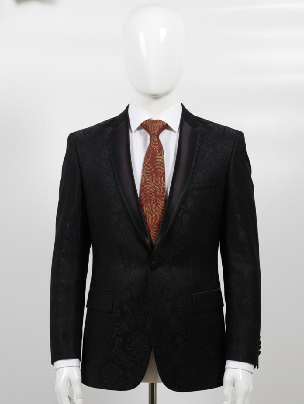 Luxury Red Silk Necktie with Elegant Golden Embroidery - Image 3