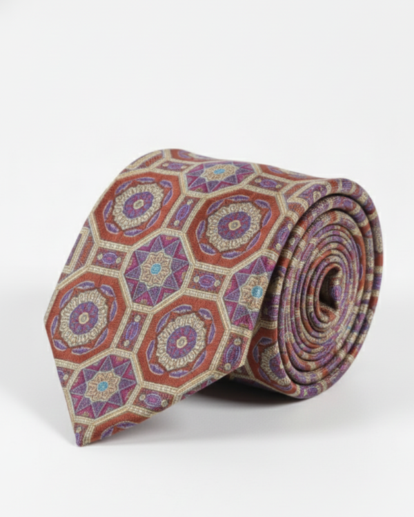 Elegant Red Silk Necktie with Intricate Design