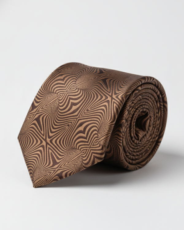 Luxury Golden Silk Necktie with Black Woven Detailing