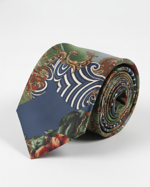 Stylish Blue Silk Necktie with Modern Printed Design