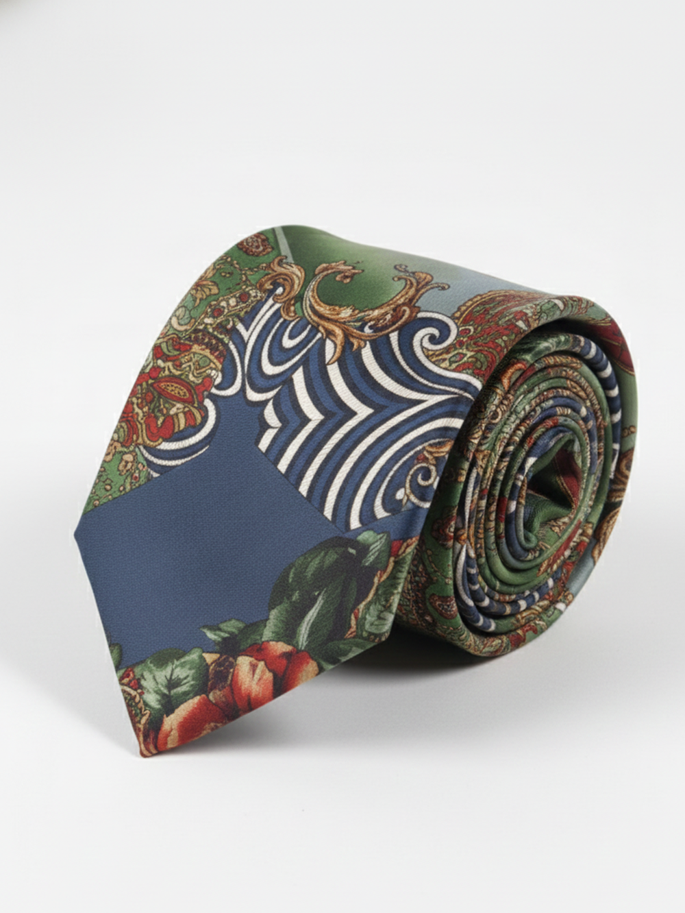 Stylish Blue Silk Necktie with Modern Printed Design
