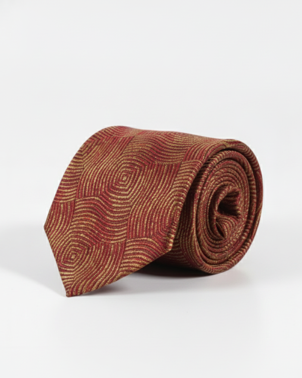 Luxury Red Silk Necktie with Elegant Golden Embroidery