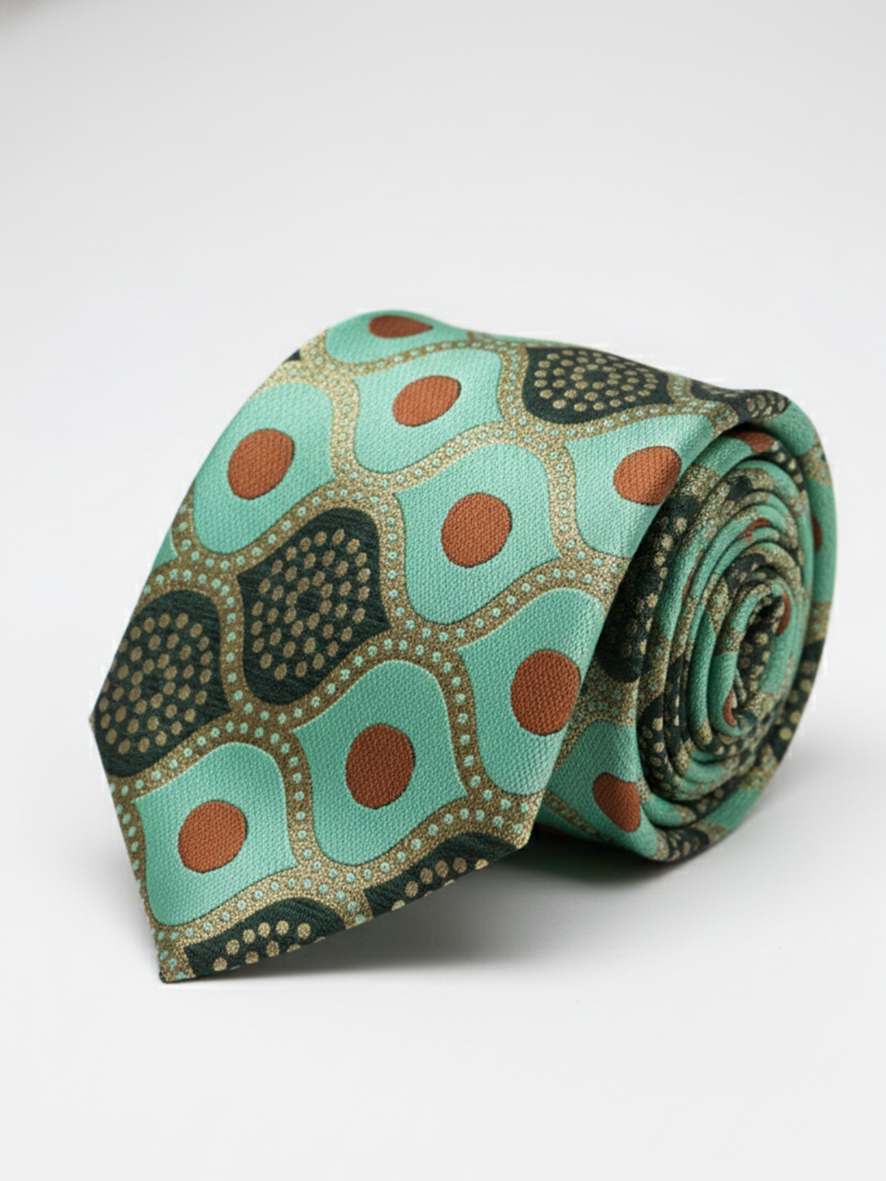 Designer Green Necktie with Geometric Pattern & Contrast Detailing