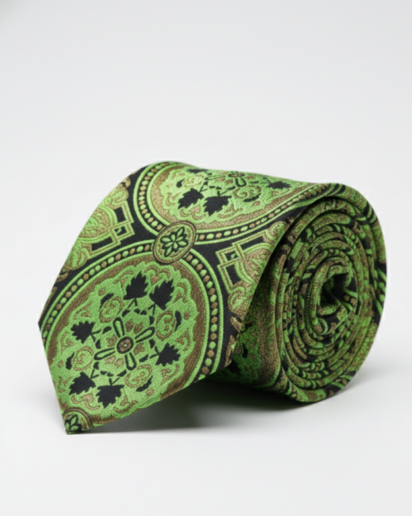 Elegant Green Silk Necktie ? Dark & Light Shade Woven Design