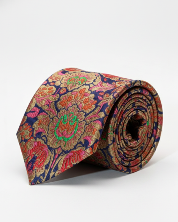 Luxury Floral Paisley Art silk Necktie ? Navy Blue & Gold Patter