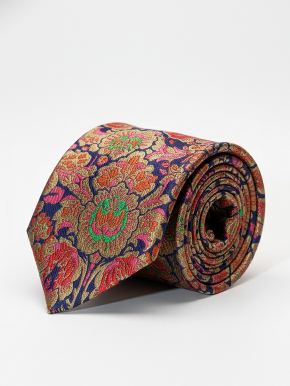 Luxury Floral Paisley Art silk Necktie ? Navy Blue & Gold Patter