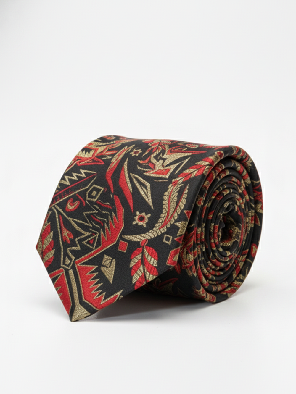 Elegant Black Tie with Red & Golden Embroidered Work