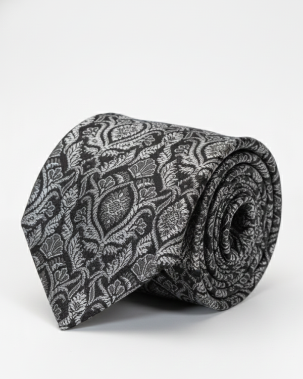 Classic Black Tie with White Print ? Modern Elegance