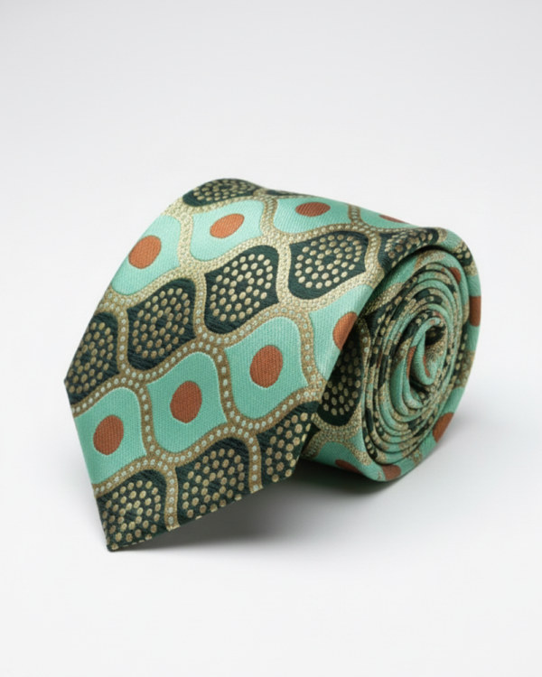 Stylish Dark & Light Green Tie with Red Dots ? Bold Yet Elegant