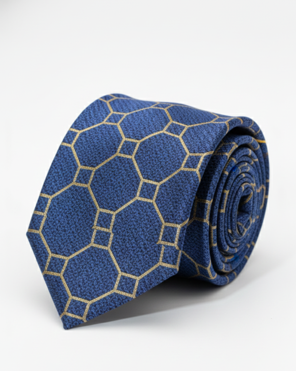 Sophisticated Blue Tie with Subtle Golden Detailing ? Timeless Elegance