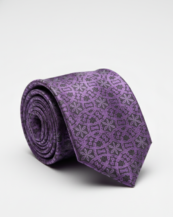 Dark Pink Tie with Black Work ? Elegant Designer Necktie