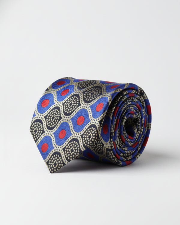 Blue Tie with Red Dots & Black Work ? Stylish Designer Necktie