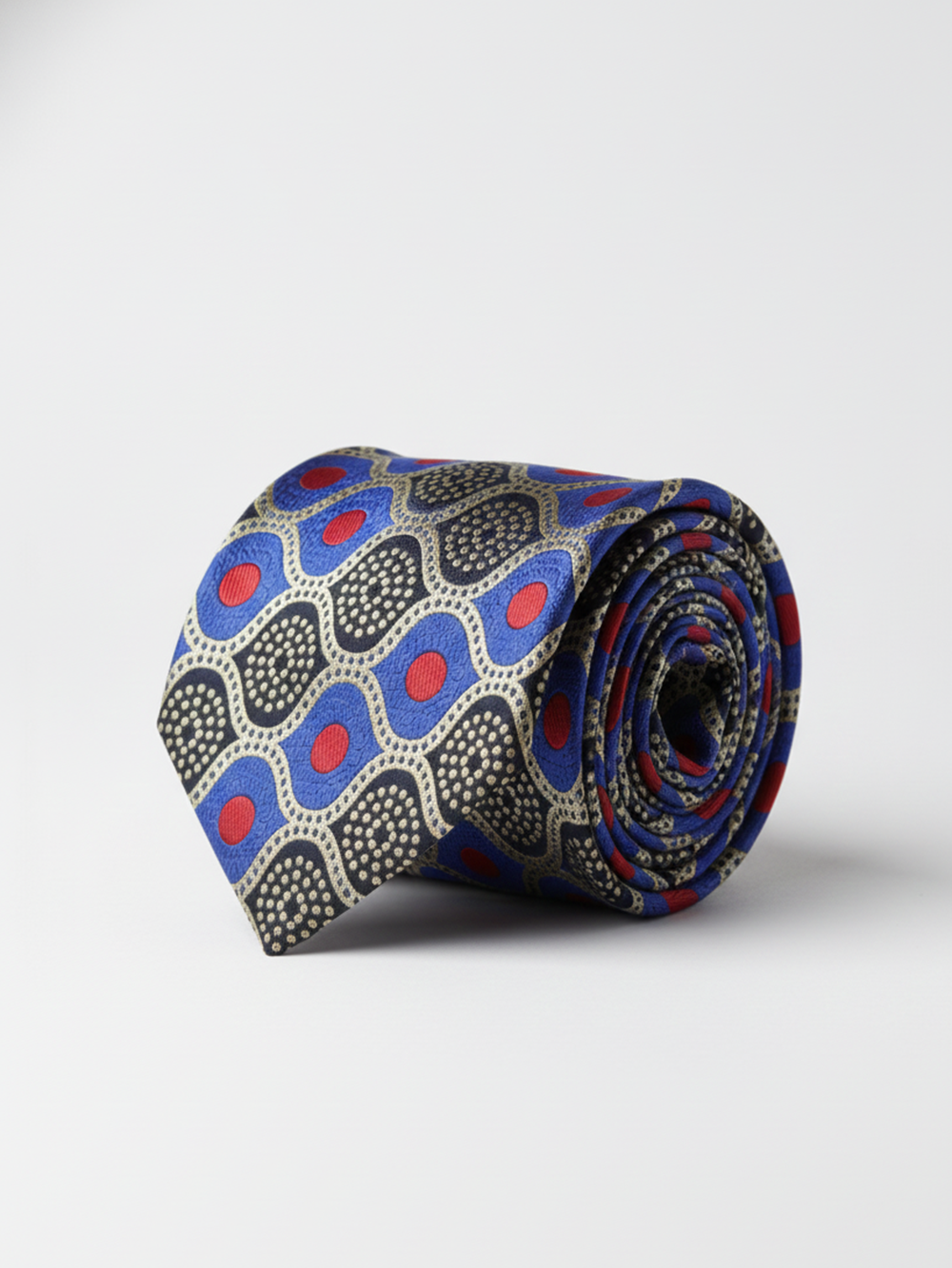 Blue Tie with Red Dots & Black Work ? Stylish Designer Necktie