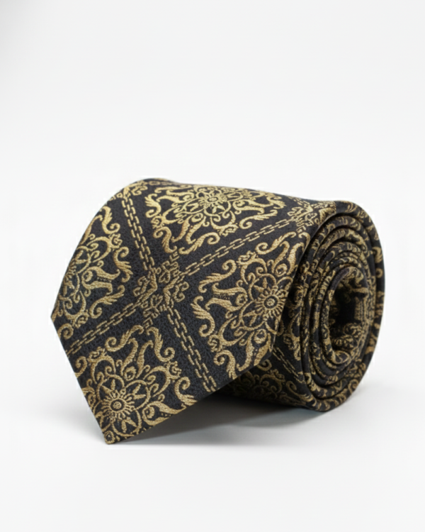 Black Tie with Heavy Golden Work ? Luxury Statement Necktie