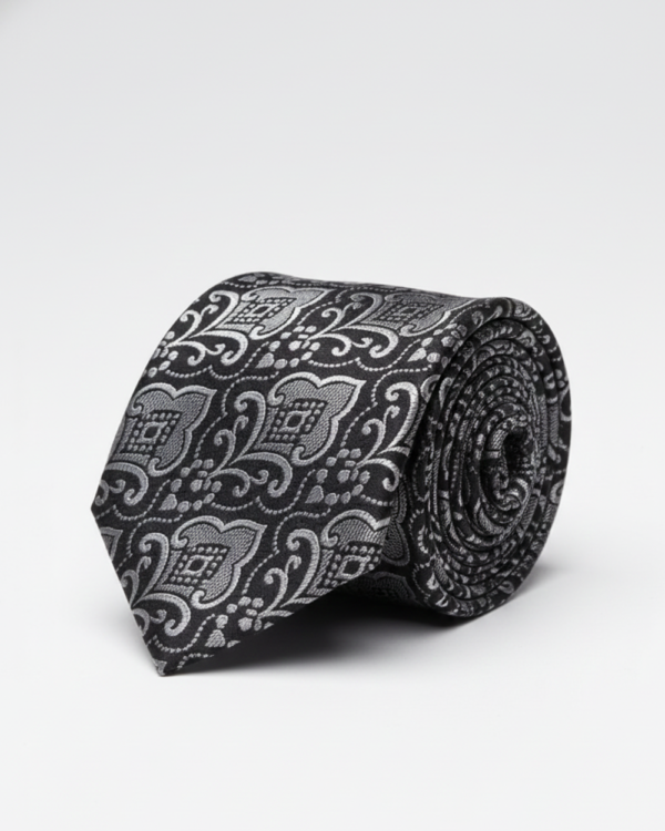 Black Tie with White Work Pattern ? Classic Formal Necktie