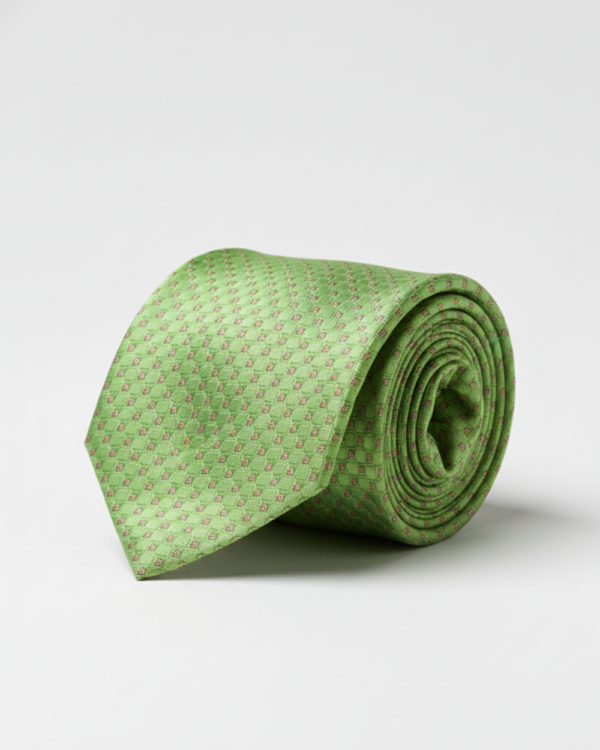 Premium Green Silk Tie with Red Dot Print ? Classic Designer Necktie
